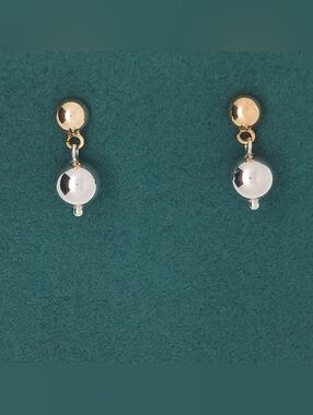 Vintage Milros 14k Yellow & White Gold Double Ball Bead Earrings